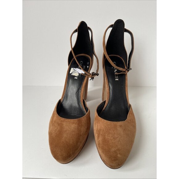 Coach Women’s Suede Block Heel Pumps Brown Size 10 Elegant Designer Shoe - Picture 5 of 15